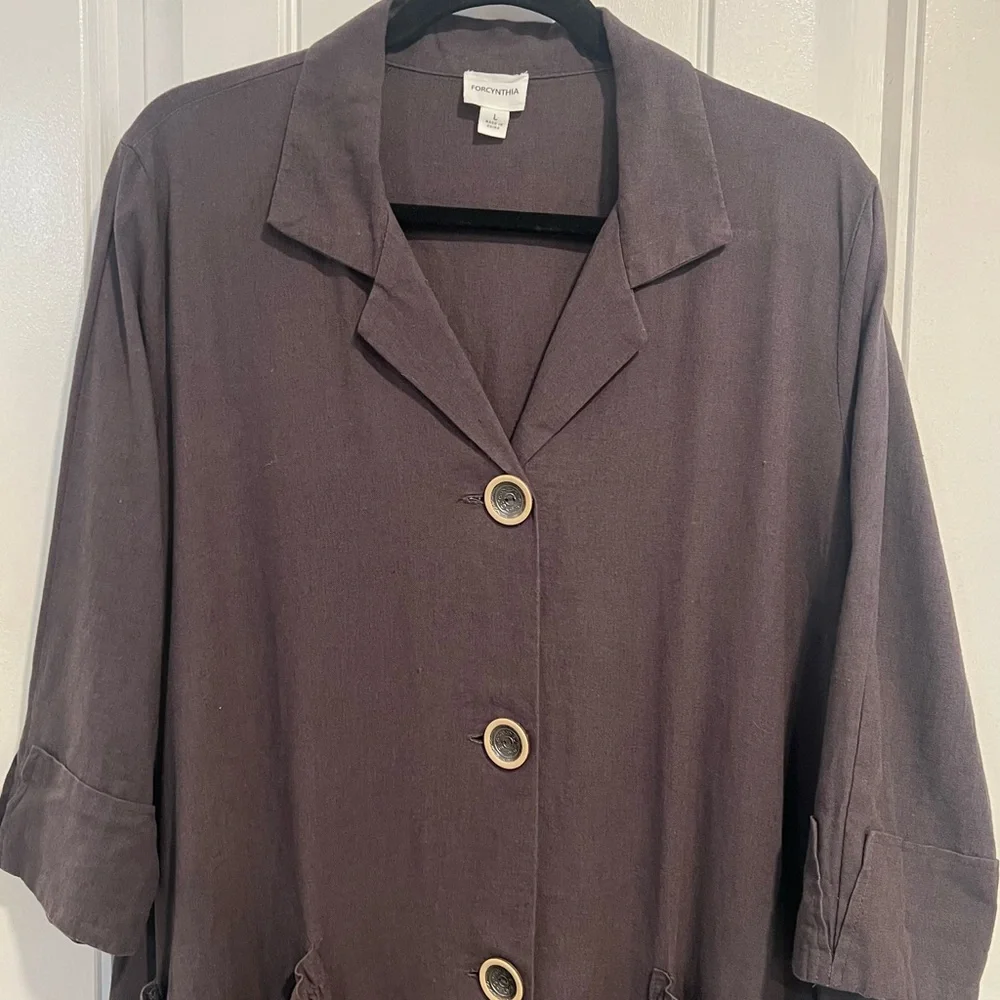 For Cynthia‎ Coffee Brown Lagenlook Linen Blend Button Up Dress. Large. NWT.